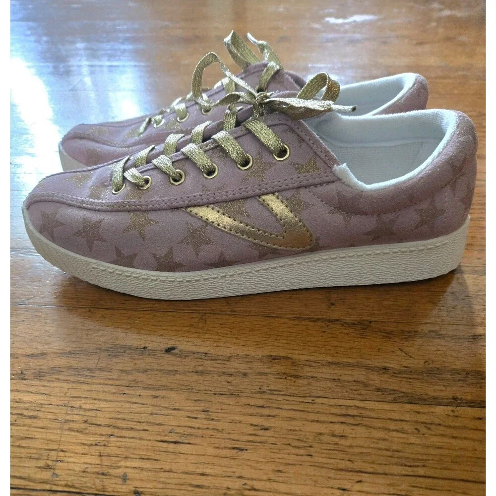 Tretorn x Anthropologie Size 7 Nylite Galaxy Glitter Gold Star Suede Sneakers